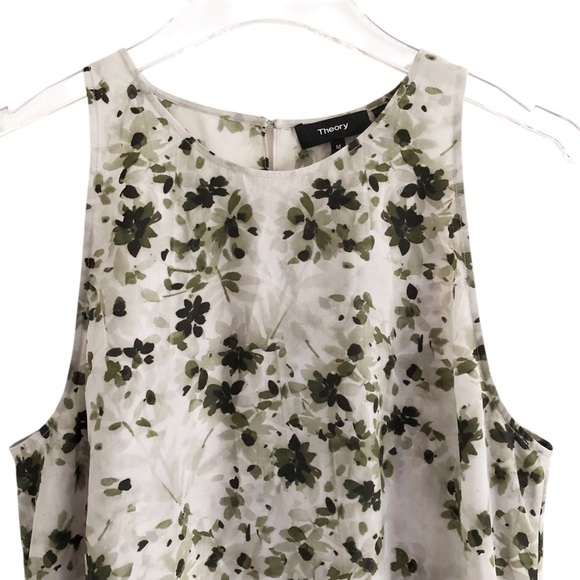 Theory Silk Sleeveless Kalstinn Top Spring Green Floral Size Medium - Picture 5 of 13